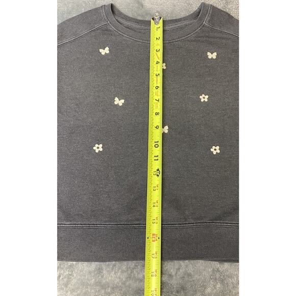 Cat & Jack Faded Gray Butterfly & Flower Sweatshirt Girls Size L 10-12 - Picture 6 of 7